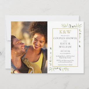 Invitation Monogramme Or Verdure Photo Couples Douche