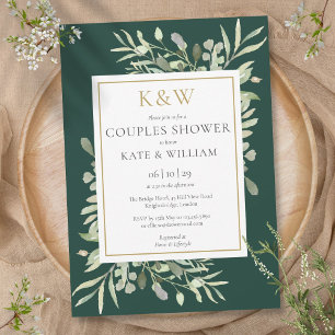 Invitation Monogramme Or Vert Émeraude Couples douche