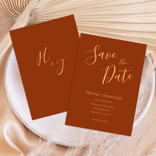 Invitation Monogramme Orange Brûlé Minimal Mariage Terracotta