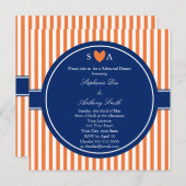 Invitation Monogramme Orange et Blancs avec Royal Blue (Devant / Derrière)