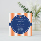 Invitation Monogramme Orange et Blancs avec Royal Blue (Debout devant)