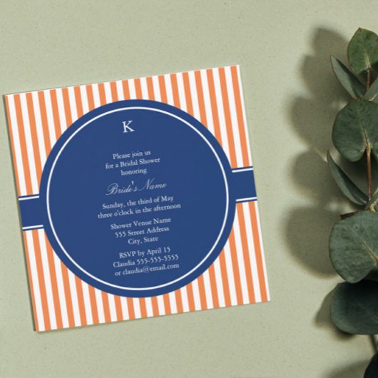 Invitation Monogramme Orange et Blancs avec Royal Blue