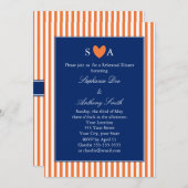 Invitation Monogramme Orange et Blancs avec Royal Blue (Devant / Derrière)