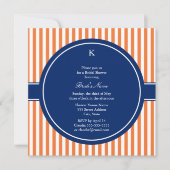 Invitation Monogramme Orange et Blancs avec Royal Blue (Devant)