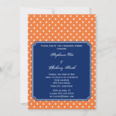 Invitation Monogramme Orange, Pointe blanche Polka avec Bleu (Devant)
