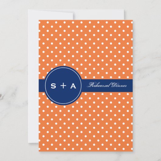 Invitation Monogramme Orange, Points Blancs avec du Bleu Roya (Dos)