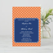 Invitation Monogramme orange, pois blanc avec bleu de roi (Debout devant)