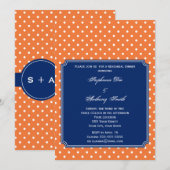 Invitation Monogramme orange, pois blanc avec bleu de roi (Devant / Derrière)