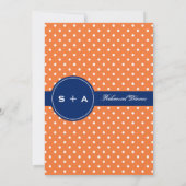 Invitation Monogramme Orange, pois blanc avec Royal Bleu (Dos)