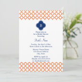 Invitation Monogramme Orange, Royal Blue Quatrefoil Bridal (Debout devant)