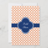 Invitation Monogramme Orange, Royal Blue Quatrefoil Bridal (Dos)