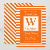 Invitation Monogramme Orange Stripes Été Famille Réunion (Devant / Derrière)