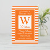 Invitation Monogramme Orange Stripes Été Famille Réunion (Debout devant)