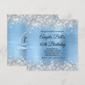 Invitation Monogramme Pailleté Argent Clair Bleu Pailleté Feu (Devant / Derrière)