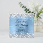 Invitation Monogramme Pailleté Argent Clair Bleu Pailleté Feu (Debout devant)