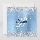Invitation Monogramme Pailleté Argent Clair Bleu Pailleté Feu (Dos)