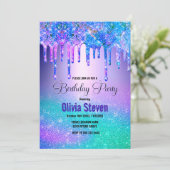 Invitation Monogramme pailleté dégradé bleu violet chic (Debout devant)