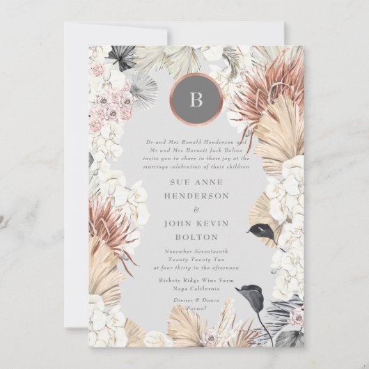 Invitation Monogramme Pampas Frame Gold Ultimate | Mariage gr (Devant)