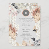 Invitation Monogramme Pampas Frame Gold Ultimate | Mariage gr (Devant / Derrière)