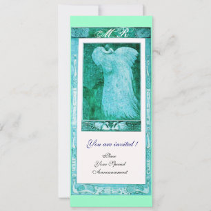 Invitation MONOGRAMME PAON AMOUR MARIAGE ,bleu blanc