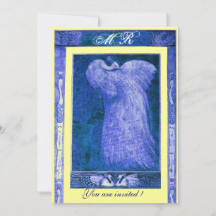Invitation MONOGRAMME PAON AMOUR MARIAGE ,bleu blanc jaune