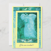 Invitation MONOGRAMME PAON AMOUR MARIAGE , bleu blanc jaune (Devant)