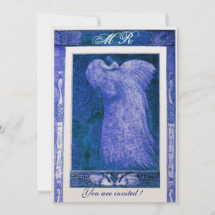 Invitation MONOGRAMME PAON AMOUR MARIAGE ,bleu champagne