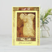 Invitation MONOGRAMME PAON AMOUR MARIAGE ,marron jaune (Debout devant)