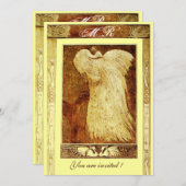 Invitation MONOGRAMME PAON AMOUR MARIAGE ,marron jaune (Devant / Derrière)