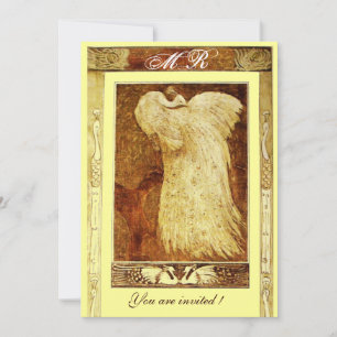 Invitation MONOGRAMME PAON AMOUR MARIAGE ,marron jaune