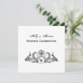 Invitation Monogramme Paons Vintage (Debout devant)