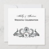 Invitation Monogramme Paons Vintage (Devant)
