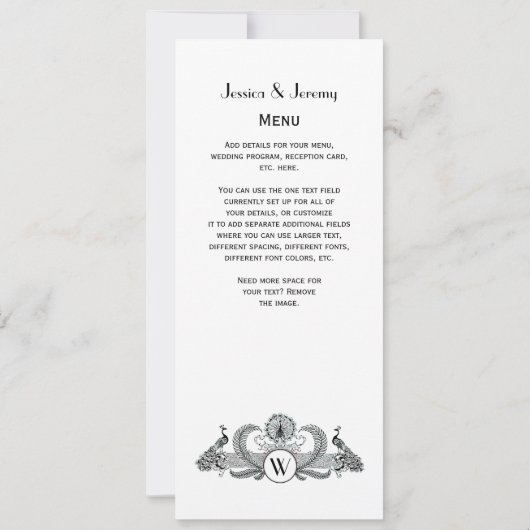 Invitation Monogramme Paons Vintage (Dos)