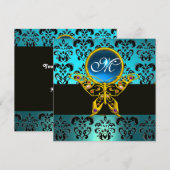 Invitation MONOGRAMME PAPILLON HYPER, damas bleu saphir (Devant / Derrière)