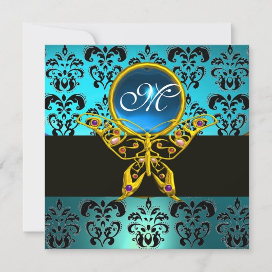 Invitation MONOGRAMME PAPILLON HYPER, damas bleu saphir (Devant)