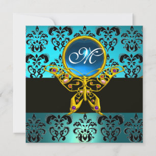 Invitation MONOGRAMME PAPILLON HYPER, damas bleu saphir