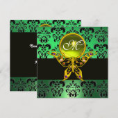 Invitation MONOGRAMME PAPILLON HYPER, damas vert, gemme jaune (Devant / Derrière)