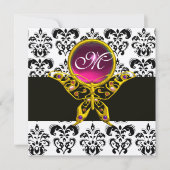 Invitation MONOGRAMME PAPILLON HYPER, damassé noir blanc, ros (Devant)