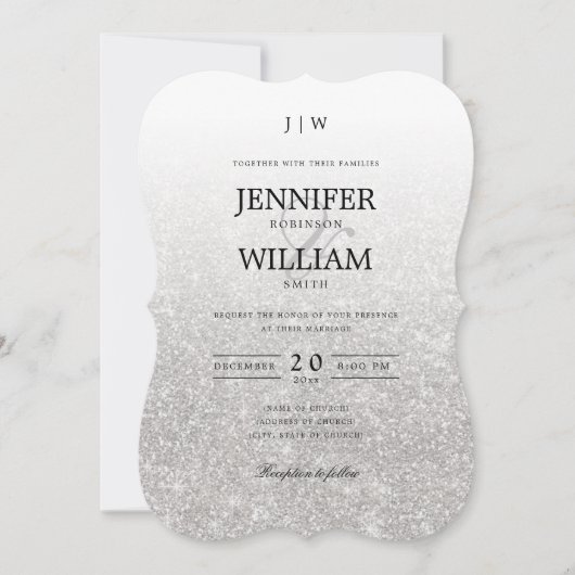 Invitation Monogramme Parties scintillant argenté simple et é (Devant)