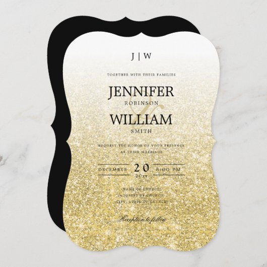 Invitation Monogramme Parties scintillant or de mariage simpl (Devant / Derrière)