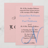 Invitation Monogramme Pastel Rose Bleu (Devant / Derrière)