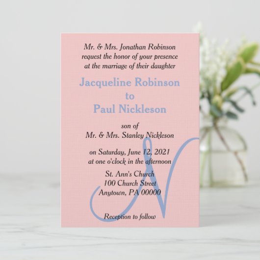 Invitation Monogramme Pastel Rose Bleu (Debout devant)