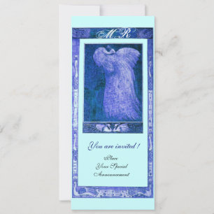 Invitation MONOGRAMME PERROQUET AMOUR MARIAGE , bleu blanc