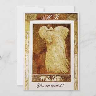 Invitation MONOGRAMME PERROQUET AMOUR MARIAGE ,marron jaune