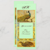 Invitation MONOGRAMME PERROQUETS AMOUR MARIAGE ,marron vert j (Devant / Derrière)