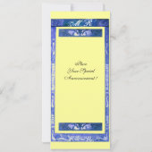 Invitation MONOGRAMME PERRUCHE AMOUR MARIAGE ,bleu jaune (Dos)