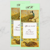 Invitation MONOGRAMME PERRUCHES AMOUR MARIAGE ,marron vert ja (Devant / Derrière)