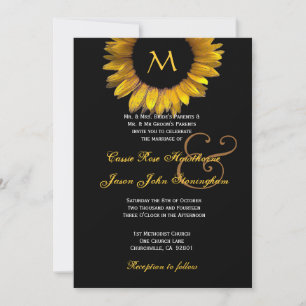 Invitation Monogramme personnalisé Gold Sunflower Mariage