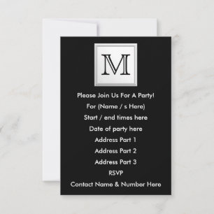 Invitation Monogramme personnalisé imprimé. Noir et gris pâle