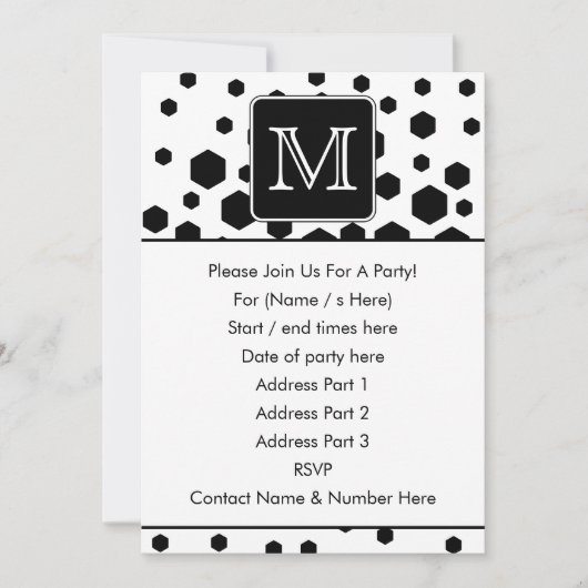 Invitation Monogramme personnalisé noir et blanc. Des points  (Devant)